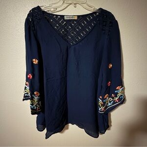 Navy Blue Embroidered Women's Blouse